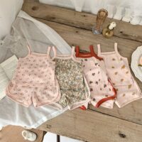 2 Pieces Set Baby Girls Flower Fruit Print Tank Tops And Shorts Wholesale 230403482
