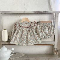 2 Pieces Set Baby Girls Flower Print Dresses And Shorts Wholesale 230216151