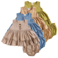 2 Pieces Set Baby Girls Solid Color Dresses And Shorts Wholesale 230303137