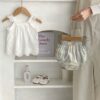 2 Pieces Set Baby Girls Solid Color Tank Tops And Flower Shorts Wholesale 240802117
