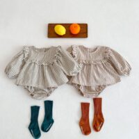 2 Pieces Set Baby Girls Striped Dresses And Shorts Wholesale 220302155
