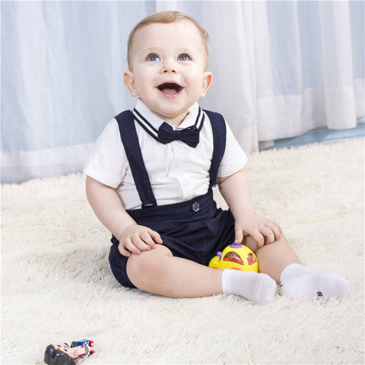2 Pieces Set Baby Kid Boys Striped Bow T-Shirts And Solid Color Rompers Wholesale 08159547