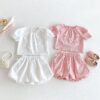 2 Pieces Set Baby Kid Girls Bow Tops And Solid Color Shorts Wholesale 25050879