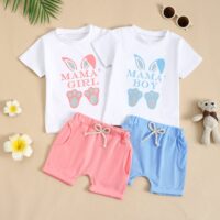 2 Pieces Set Baby Kid Girls Boys Easter Letters T-Shirts And Solid Color Shorts Wholesale 25022741