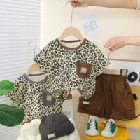 2 Pieces Set Baby Kid Girls Boys Leopard Tops And Solid Color Shorts Wholesale 25040365