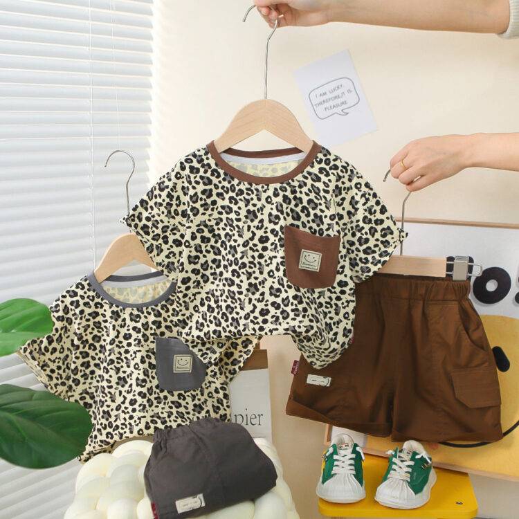 2 Pieces Set Baby Kid Girls Boys Leopard Tops And Solid Color Shorts Wholesale 25040365
