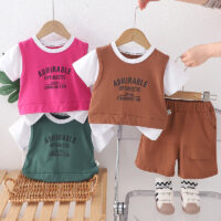 2 Pieces Set Baby Kid Girls Boys Letters Tops And Solid Color Shorts Wholesale 25040361