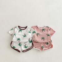 2 Pieces Set Baby Kid Girls Boys Plant Print T-Shirts And Shorts Wholesale 25050865