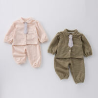 2 Pieces Set Baby Kid Girls Boys Solid Color Tops And Pants Wholesale 25022777
