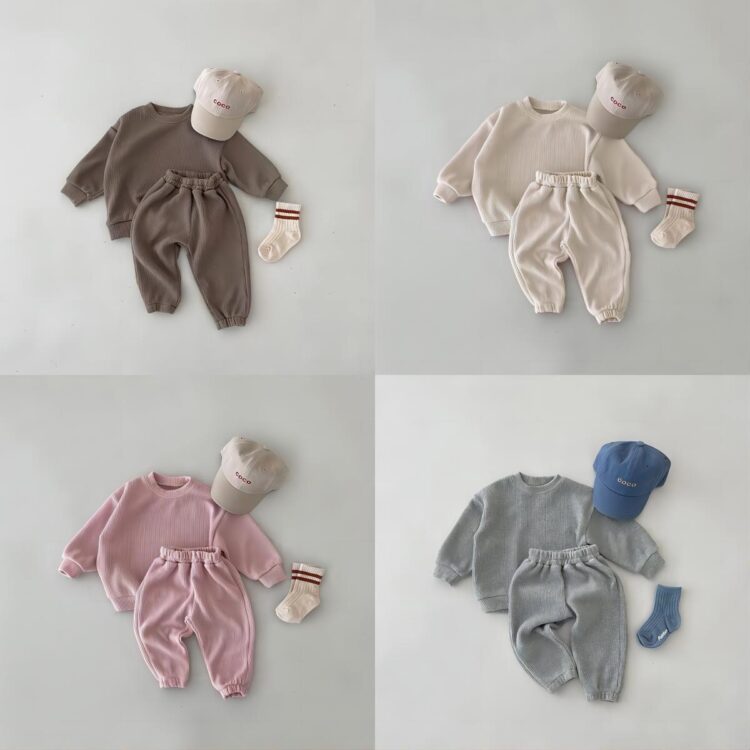 2 Pieces Set Baby Kid Girls Boys Solid Color Tops And Pants Wholesale 25071501