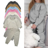 2 Pieces Set Baby Kid Girls Boys Solid Color Tops And Pants Wholesale 25071506