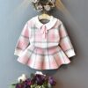 2 Pieces Set Baby Kid Girls Checked Sweaters And Skirts Wholesale 22092706