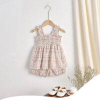 2 Pieces Set Baby Kid Girls Checked Tank Tops And Shorts Wholesale 250227150