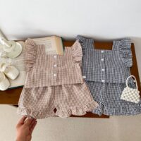 2 Pieces Set Baby Kid Girls Checked Tank Tops And Shorts Wholesale 25060423