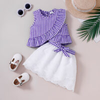 2 Pieces Set Baby Kid Girls Checked Tank Tops And Solid Color Skirts Wholesale 25070845