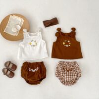 2 Pieces Set Baby Kid Girls Flower Tank Tops And Shorts Wholesale 240802113