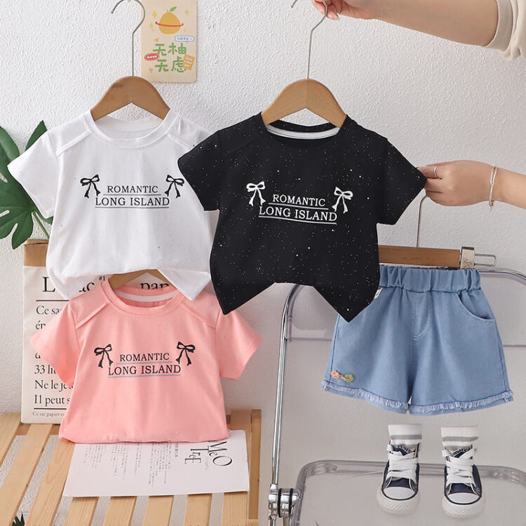 2 Pieces Set Baby Kid Girls Letters Bow Tops And Solid Color Shorts Wholesale 25040338