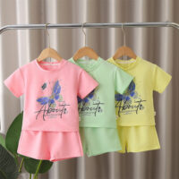 2 Pieces Set Baby Kid Girls Letters Butterfly Print T-Shirts And Solid Color Shorts Wholesale 25040379