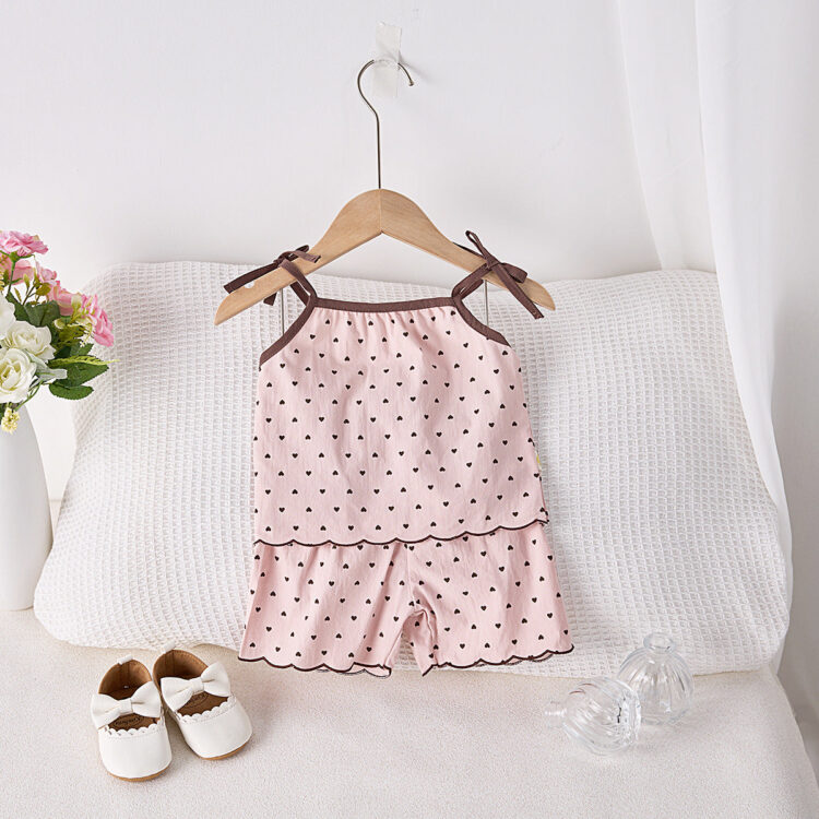 2 Pieces Set Baby Kid Girls Love heart Tank Tops And Shorts Wholesale 250227156