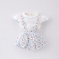 2 Pieces Set Baby Kid Girls Solid Color Print T-Shirts And Animals Rompers Wholesale 250227113