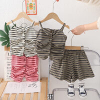 2 Pieces Set Baby Kid Girls Striped Tank Tops And Shorts Wholesale 25040339