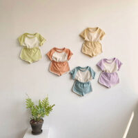 2 Pieces Set Baby Kid Unisex Color-blocking T-Shirts And Shorts Wholesale 220530144