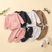 2 Pieces Set Baby Kid Unisex Letters Embroidered Hoodies Swearshirts And Solid Color Pants Wholesale 230105645