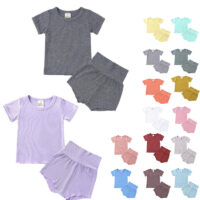 2 Pieces Set Baby Kid Unisex Solid Color T-Shirts And Shorts Wholesale 23030311