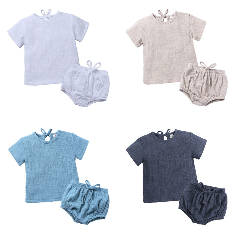 2 Pieces Set Baby Unisex Solid Color Tops And Shorts Wholesale 23030304