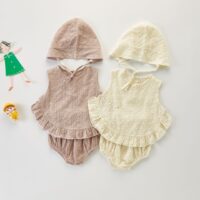 3 Pieces Set Baby Girls Solid Color Tank Tops Rompers And Hats Wholesale 220418410