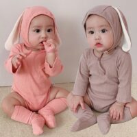 3 Pieces Set Baby Unisex Solid Color Muslin&Ribbed Rompers And Socks And Hats Wholesale 22053104