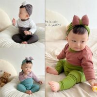 3 Pieces Set Baby Unisex Solid Color Tops Sleepwears And Pants And Hats Wholesale 230114386