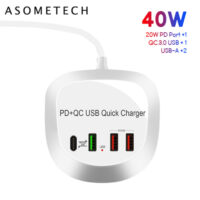 4 Ports Usb Charger Hub 40w Pd Qc3.0 Quick Charge Adapter Phone Charger for Iphone Xiaomi Samsung Huawei US Plug