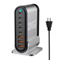 8-in-1 USB Hub 200W 8 Ports USB Charging Station Hub Adapter 5 USB A 3 USB C Multiport USB C Splitter US Plug