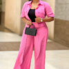 African Women career solid short-sleeved shirt with wide-leg pants two-piece set