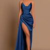 Autumn Chic Sexy Deep V Slim Waist Satin Slit Dress