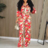 Autumn Spring Printed Long Sleeve Shirt Wide-Leg Pants Two Piece Set