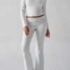 Autumn/Winter Y2K Casual Fitted U-Neck Long Sleeve Top & Flared Pants Set