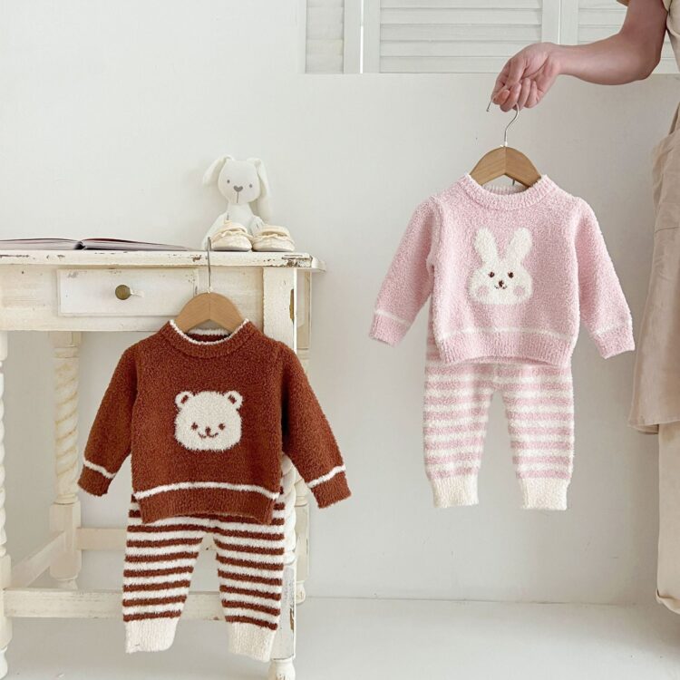 Baby Kid Girls Striped Animals Cartoon Tops Pants Sleepwears Wholesale 240802278