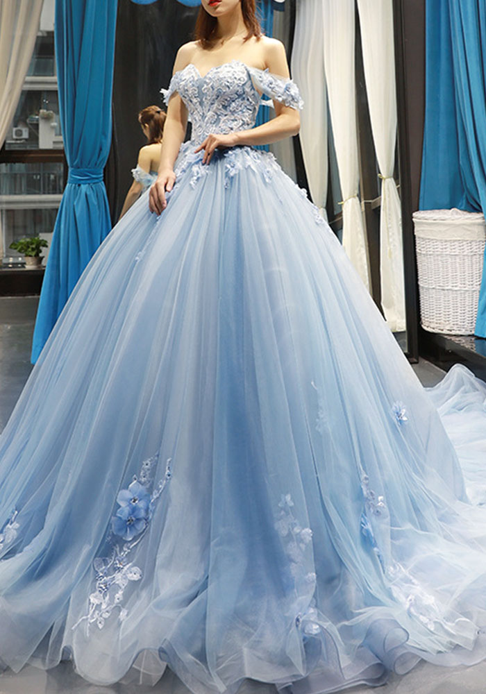 Bridal Off Shoulder Tail Wedding Gown Formal Party Princess Dress(Processing time need 3-6 days)