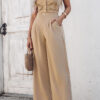 Button Strapless Top & Wide Leg Pants Set