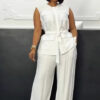 Career Casual Round Neck Lace-Up Sleeveless Vest & Wide-Leg Pants Set