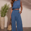 Casual Denim Sleeveless Top Wide-Leg Pants Set