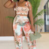 Casual Print Ruffle Strappy Top and Wide-Leg Pants Two-Piece Set