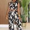 Casual Sleeveless Turn-Down Collar Top and Pants Two-Piece Set