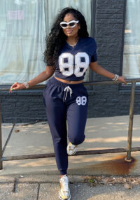 Casual Sporty Print Short-Sleeve Two Piece Pants Set