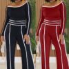 Casual Stretch Patchwork High-Waist Wide-Leg Pants & Long Sleeve Top Two-Piece Set
