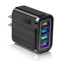 Charging Blocks Phone Charger 4 USB Ports Power Adapter Charger Box Cell Phone Brick Charging Cube For Phones Laptop US plug black (flat feet)