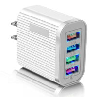 Charging Blocks Phone Charger 4 USB Ports Power Adapter Charger Box Cell Phone Brick Charging Cube For Phones Laptop US plug white (flat feet)
