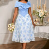 Elegant Bow Off-Shoulder Patchwork Blue Chiffon High-Waist Party Dress